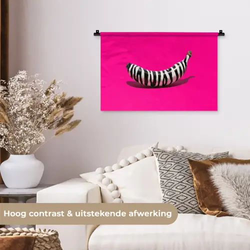 Banaan - Zebraprint - Roze Wandkleed katoen klein -sfeer1