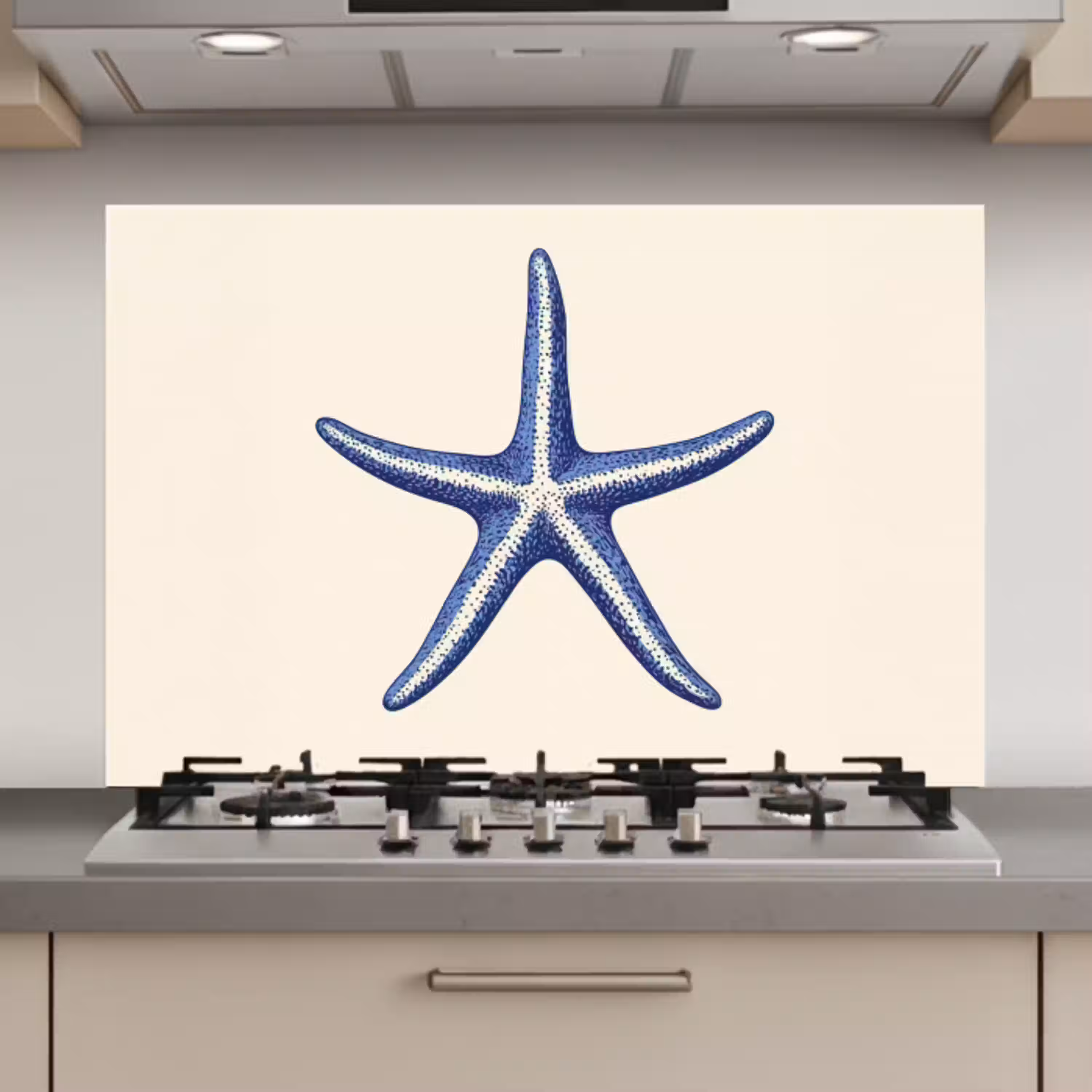 Blauwe zeester - Minimalistisch - Beige keuken achterwand spatscherm klein -3d_website