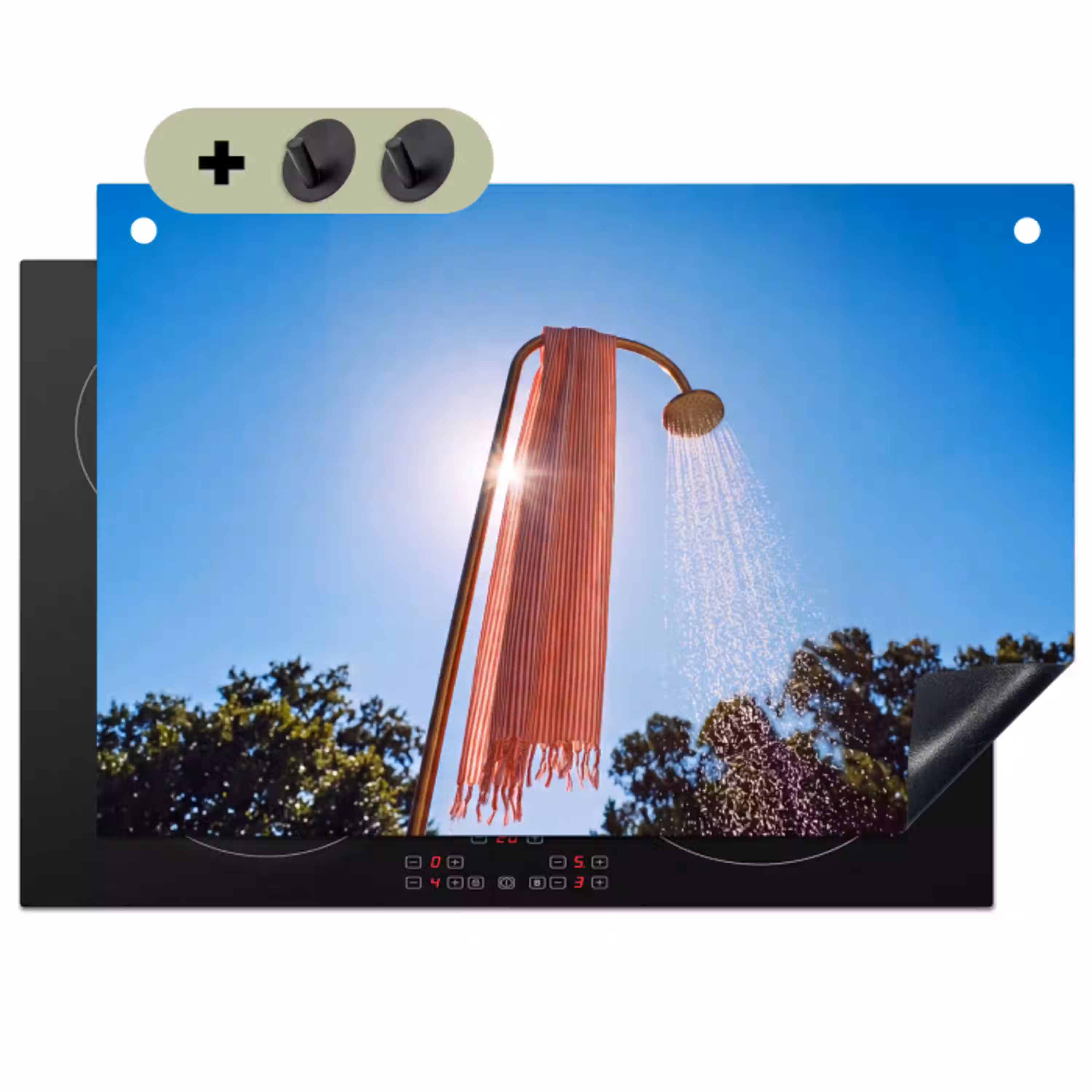 Douche - Water - Zomer - Blauw Inductie beschemer met haakjes klein -3d