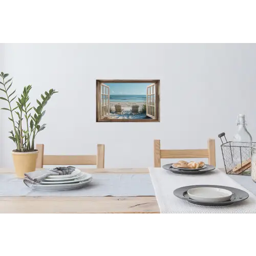 Doorkijk - Strandstoelen - Duinen - Zee - Natuur Muursticker klein -eettafel