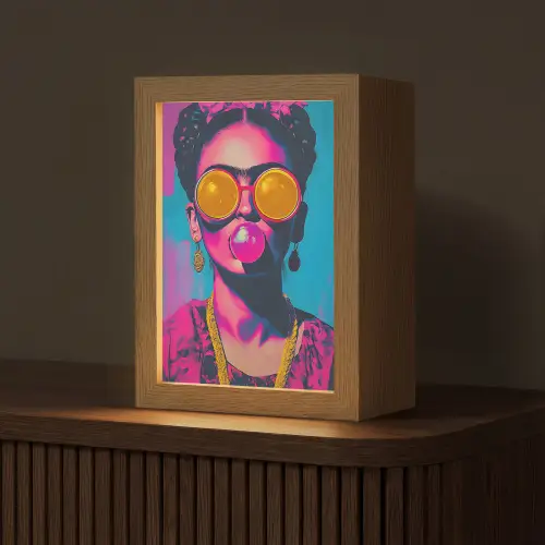 Vrouw - Kauwgom - Zonnebril - Oranje Light Box met kabel (Tafellamp) klein -z3d_website