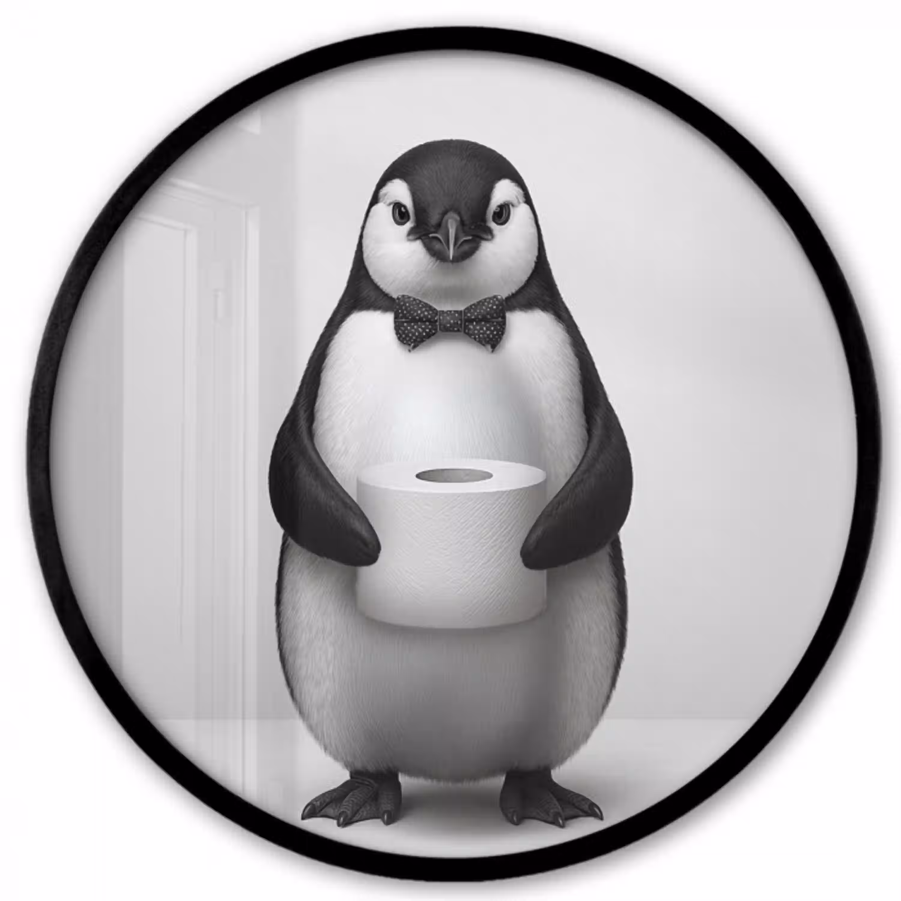 Pinguïn - WC rol - Wit Fotolijst rond zonder passe partout klein -3d