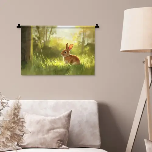 Konijn - Zonlicht - Bos Wandkleed katoen klein -sfeer4