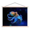 Octopus - Stippen - Blauw - Zee textielposter latten blank klein -3d