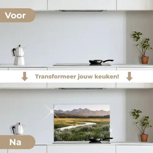 Berglandschap - Rivier - Bos keuken achterwand spatscherm klein -voor_na_NL