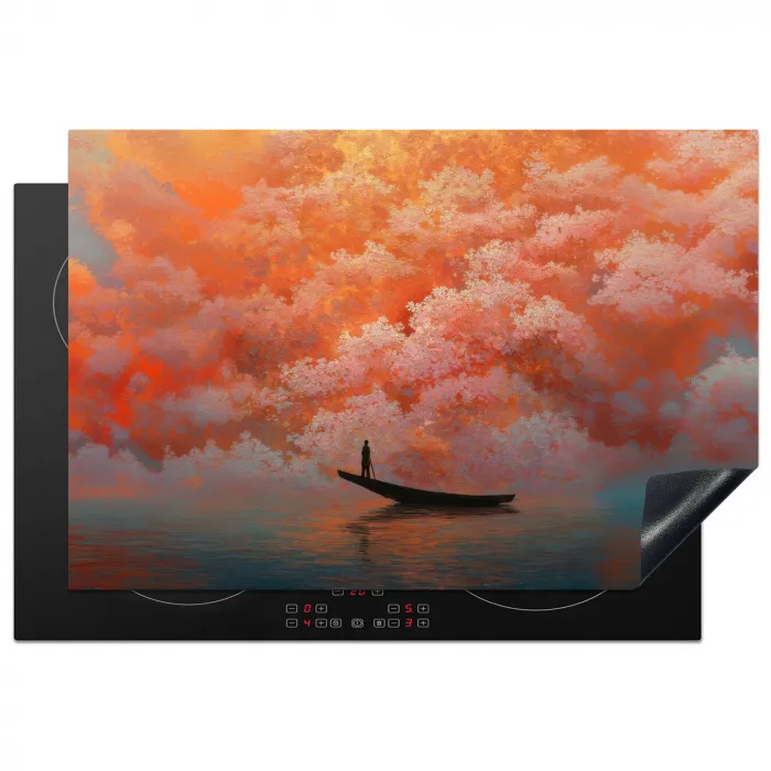 Zee - Boot - Wolken - Oranje Inductie beschermer vinyl 3mm klein -3d