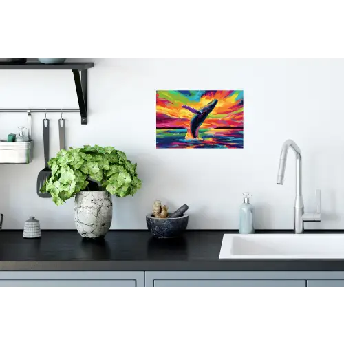 Zonsondergang - Walvis - Geschilderd - Kleurrijk Muursticker klein -keuken