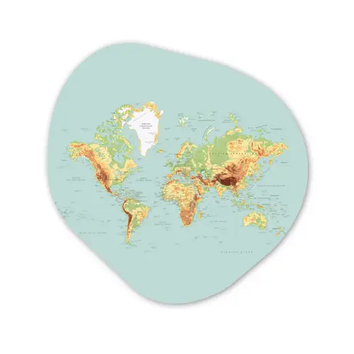 Wereldkaart - Realistisch - Blauw Wandcirkel Organisch Aluminium middel -3d