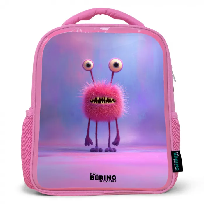 Roze harig monster met grote ogen Kinderrugzak - Roze middel -3d