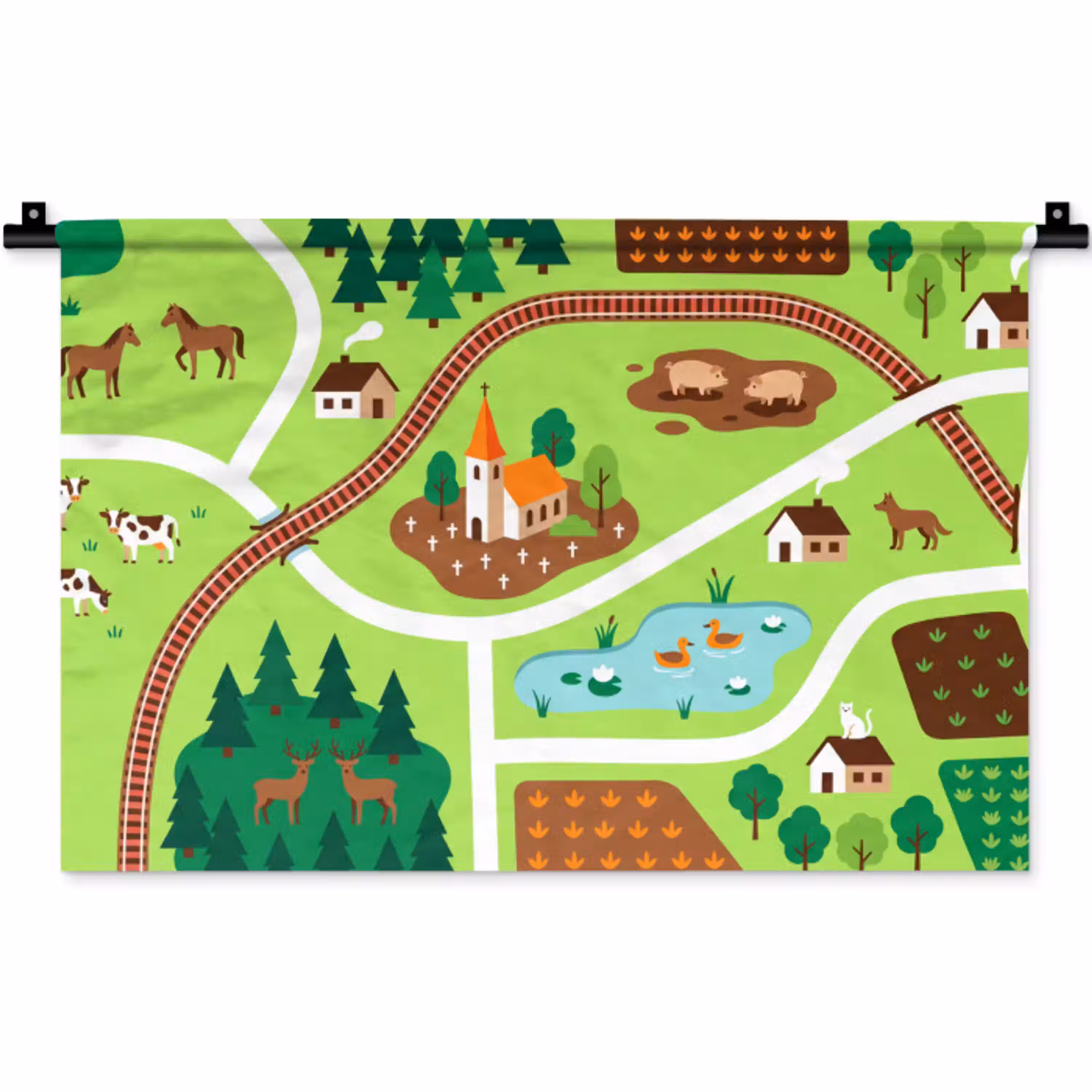 Platteland - Dieren - Illustratie Wandkleed katoen klein -zz3d