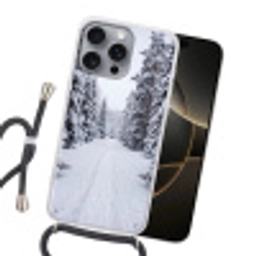 Bos - Winter - Sneeuw - Pad - Natuur Hoesje iPhone 16 Pro Max met koord klein -sfeer1