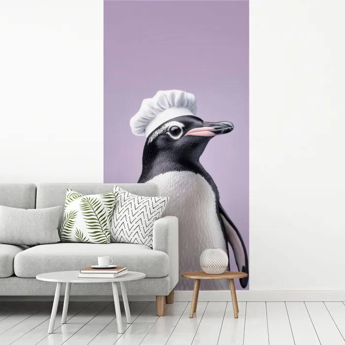Pinguïn - Koksmuts - Lief - Paars fotobehang vinyl groot -woonkamer