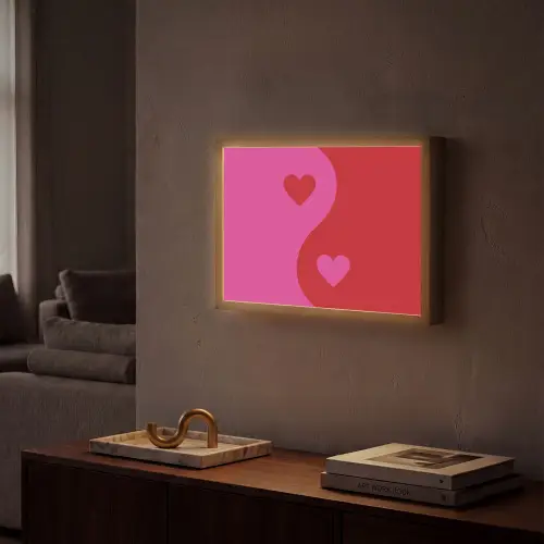 Minimalistisch - Rood - Roze - Hartjes Light Box met batterij (Wandlamp) middel -sfeer1