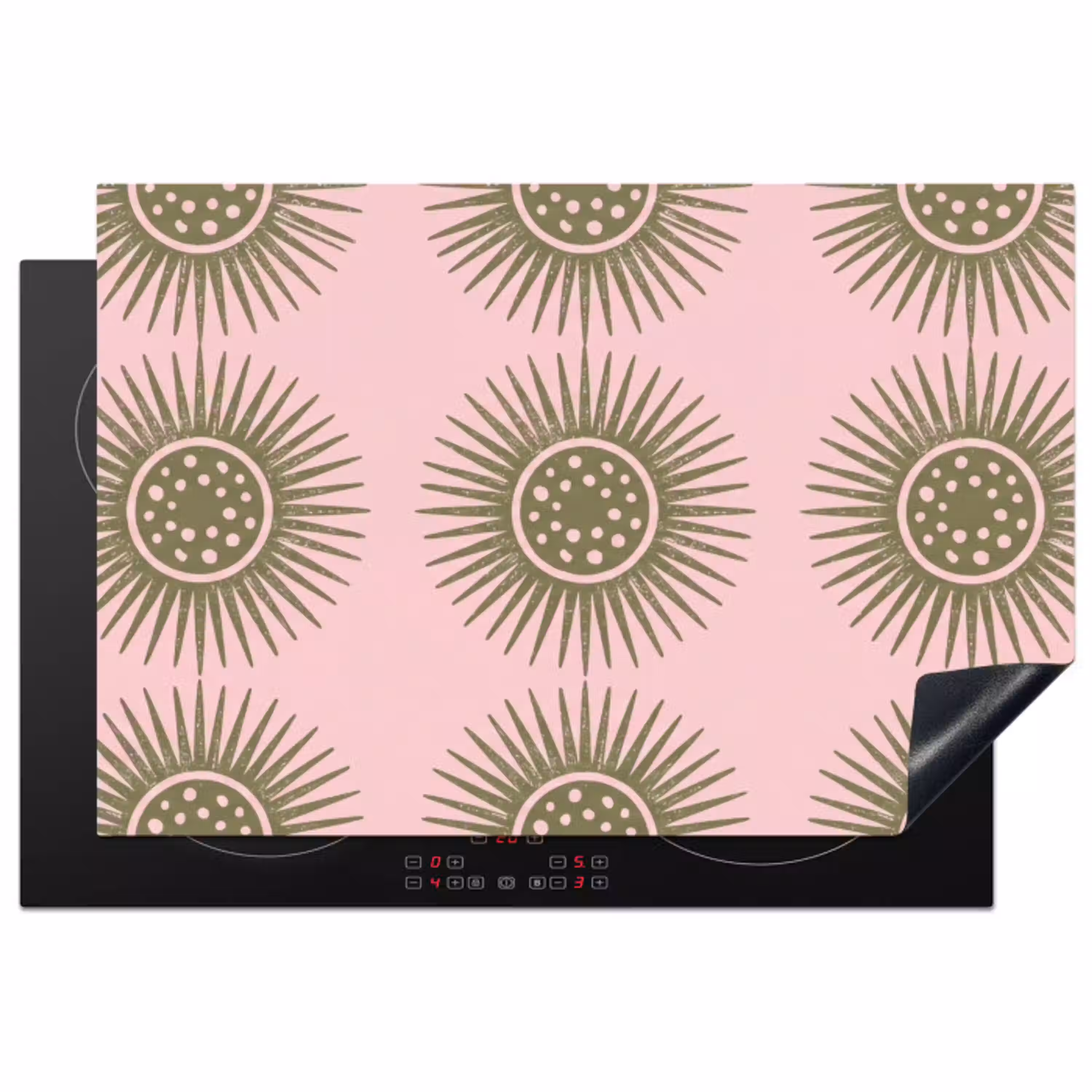 Bloemen - Patroon - Abstract - Roze - Groen Inductie beschermer vinyl 3mm klein -3d