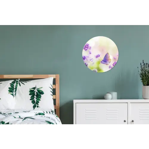 Lavendel - Vlinder - Bloemen Wandcirkel aluminium klein -slaapkamer