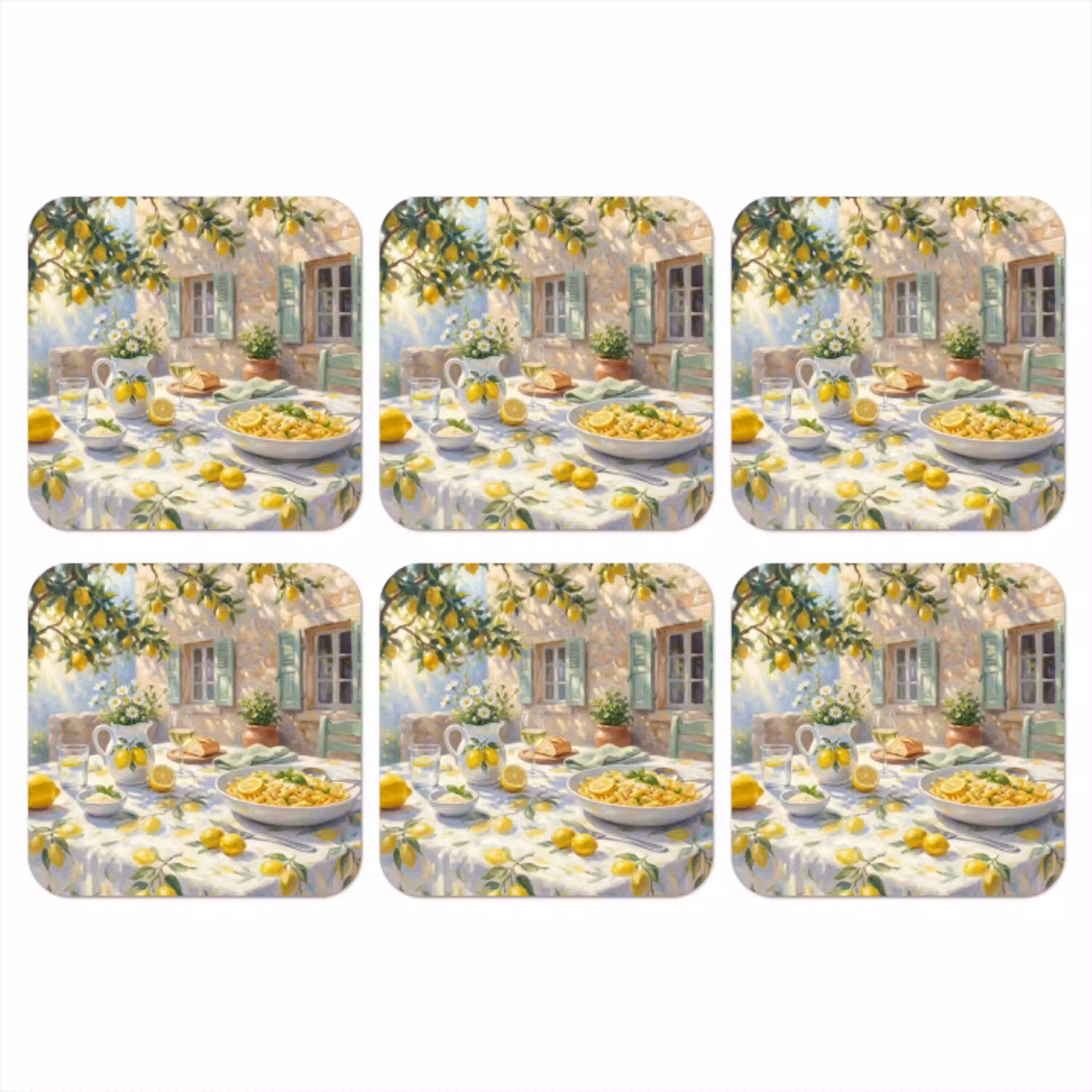 Eten - Terras - Zomer - Geschilderd - Geel onderzetter kurk middel -3d
