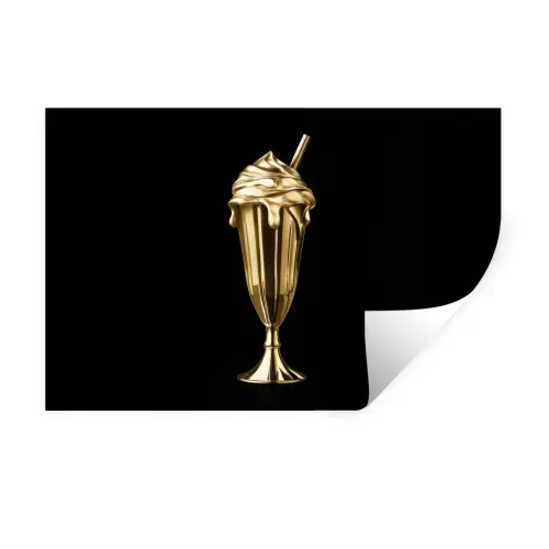 Milkshake - Goud - Drinken - Zwart Muursticker klein -3d