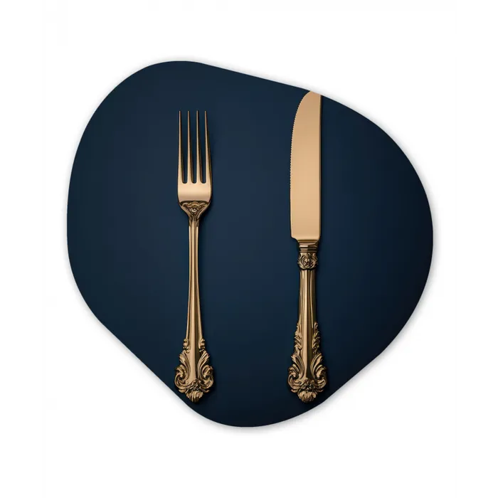 Bestek - Donkerblauw - Goud Wandcirkel Organisch Aluminium middel -3d