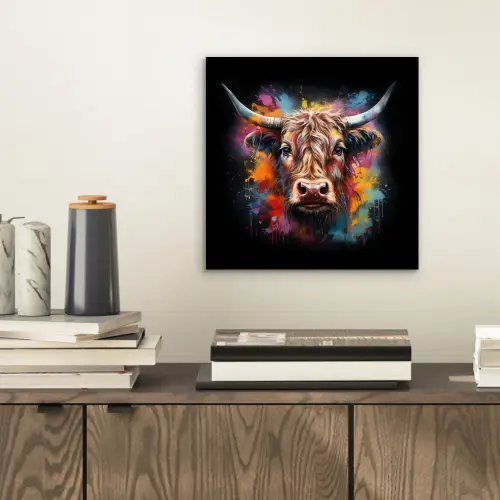 Graffiti - Schotse hooglander - Zwart - Koe aluminium wit klein -sfeer1