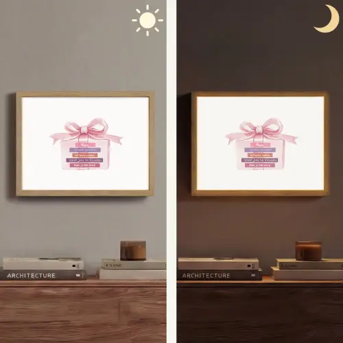 Cadeau - Strik - Tekst - Roze Light Box met batterij (Wandlamp) middel -sfeer3