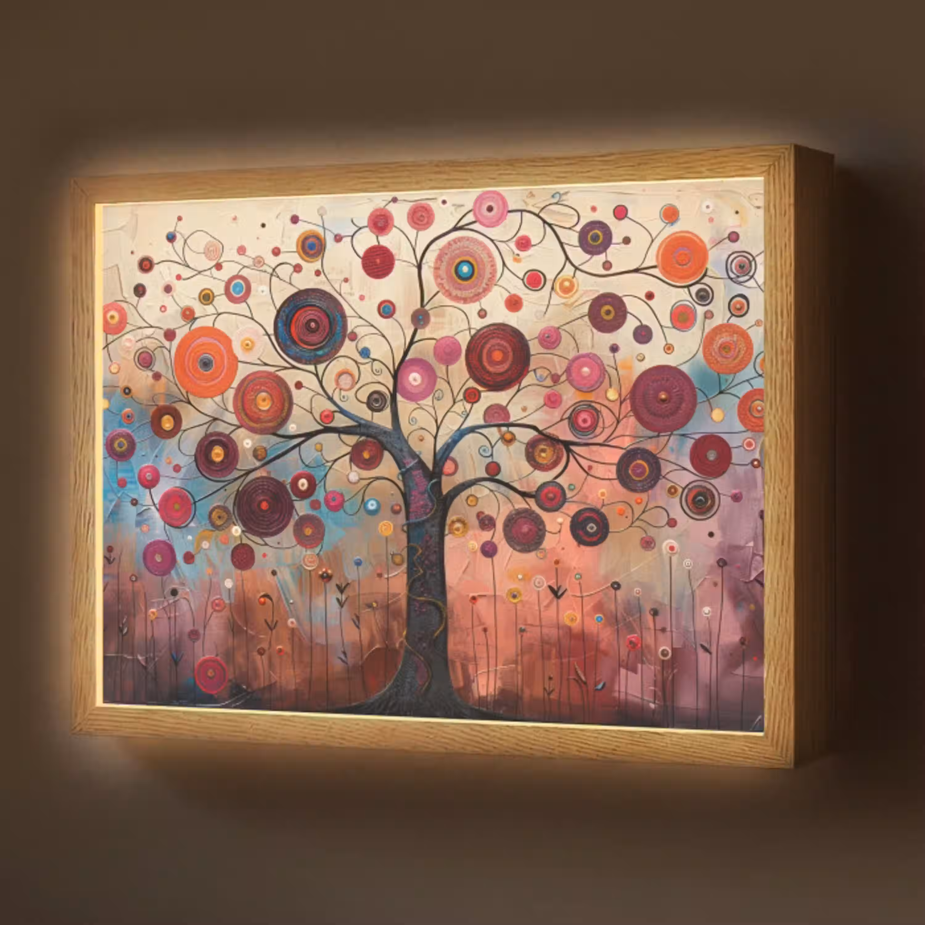 Boom - Paars - Abstract - Kunst Light Box met batterij (Wandlamp) middel -z3d_website