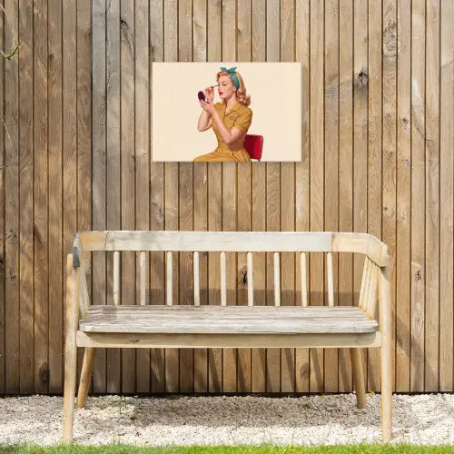 Illustratie - Mascara - Vrouw - Geel Tuinposter op houten frame 2 cm dik klein -sfeer4