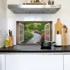 Doorkijk - Bloemen - Tuinpad - Natuur - Raam Inductie beschemer met haakjes klein -sfeer2