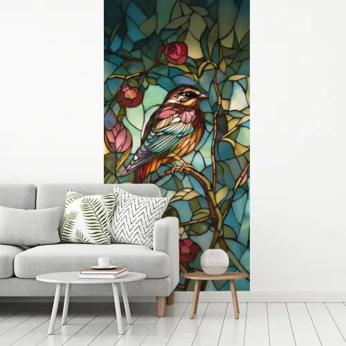 Vogel - Tak - Rozen - Mozaïek fotobehang vinyl groot -woonkamer