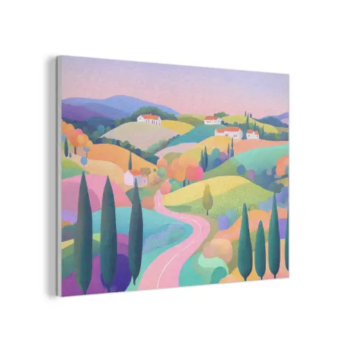 Landschap - Paars - Pastel - Huizen PET vilt klein -3d