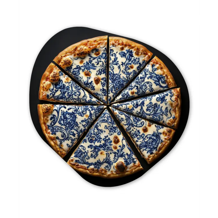 Pizza - Eten - Delftsblauw Wandcirkel Organisch Plexiglas middel -3d