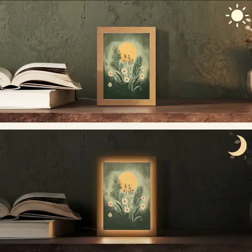Bloemen - Bladeren - Zon - Groen Light Box met kabel (Tafellamp) klein -sfeer3