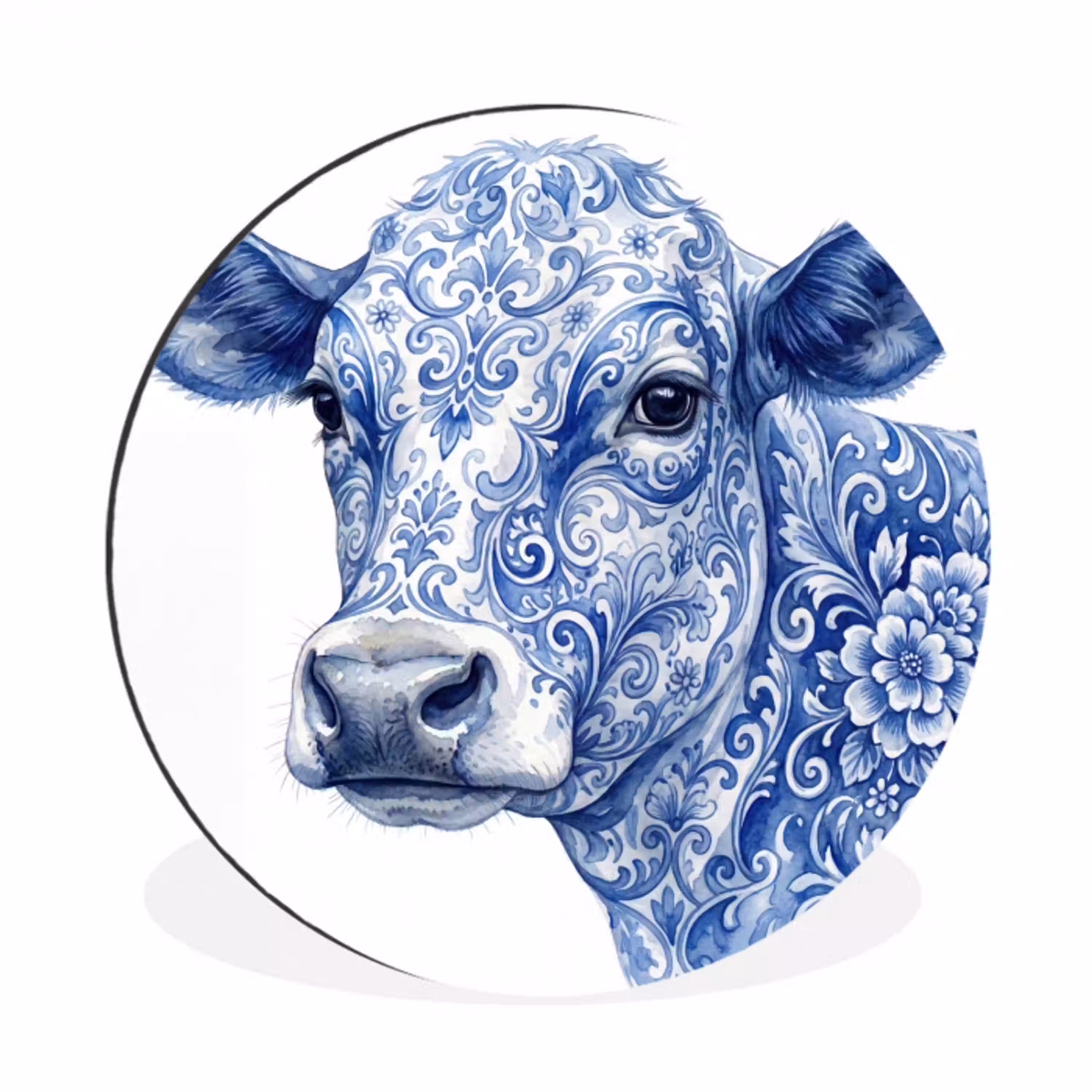 Illustratie - Koe - Blauw Wandcirkel aluminium klein -3d