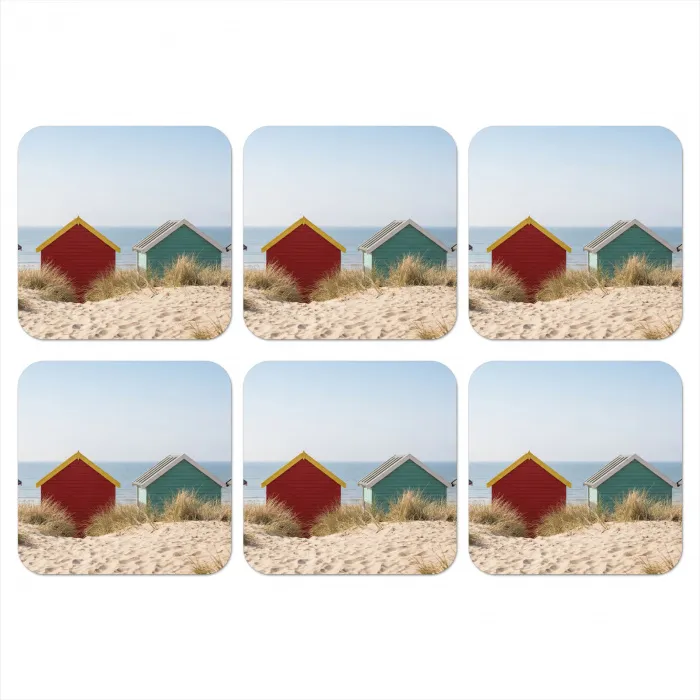 Strand - Huisjes - Kleurrijk - Duinen onderzetter kurk middel -3d