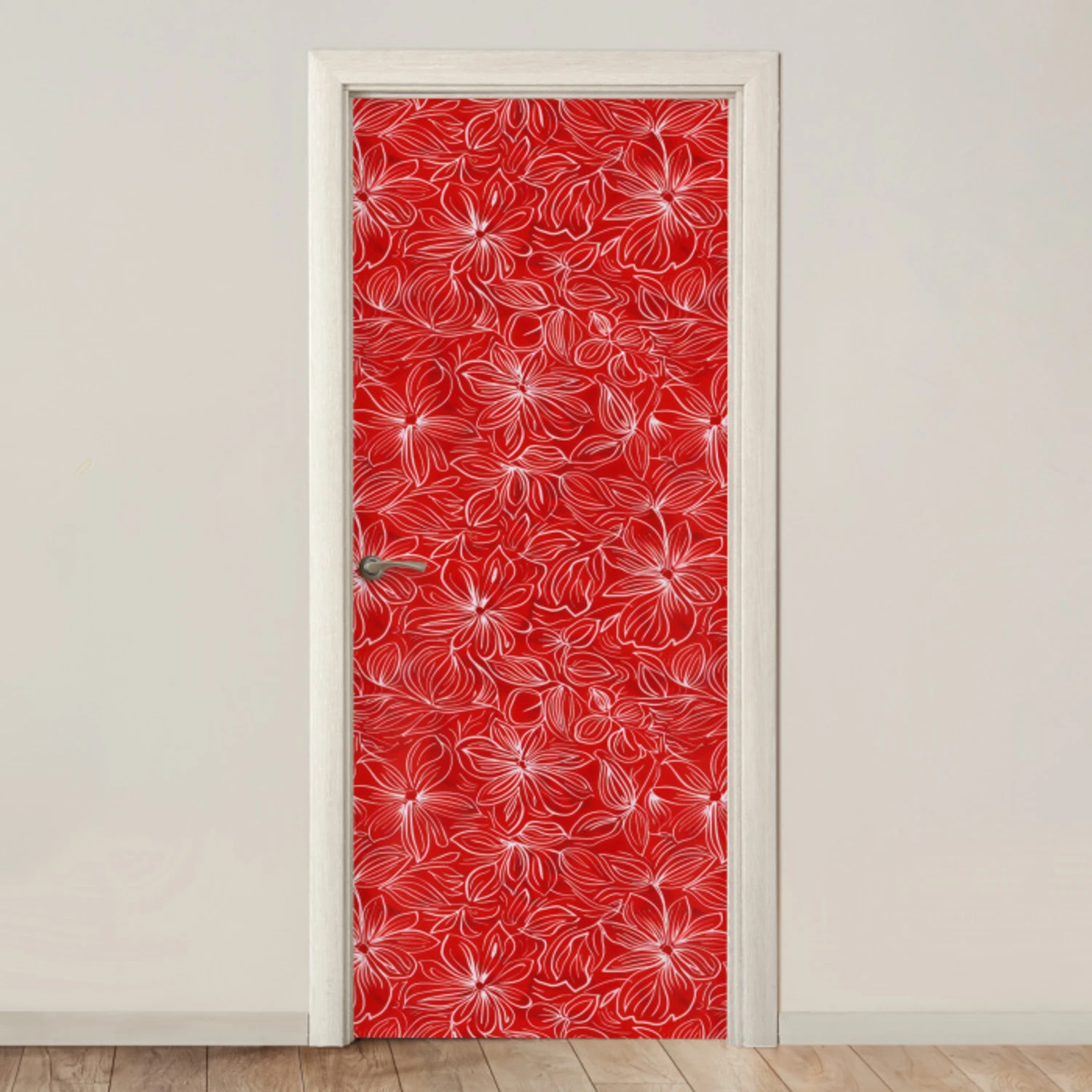 Bloemen - Patroon - Rood deurposter klein 289 -3d_beige