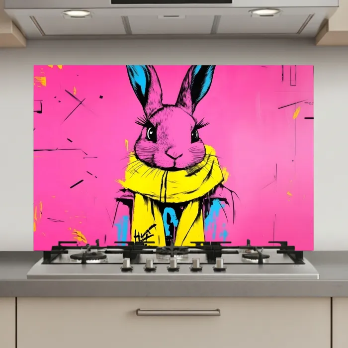 Konijn - Felroze - Sjaal - Abstract keuken achterwand spatscherm klein -3d_website