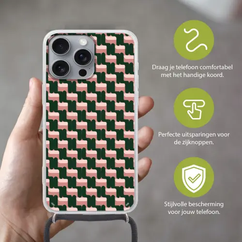 Vlechtpatroon - Groen - Roze - Geometrisch Hoesje iPhone 16 Pro Max met koord klein 804 -sfeer2_NL