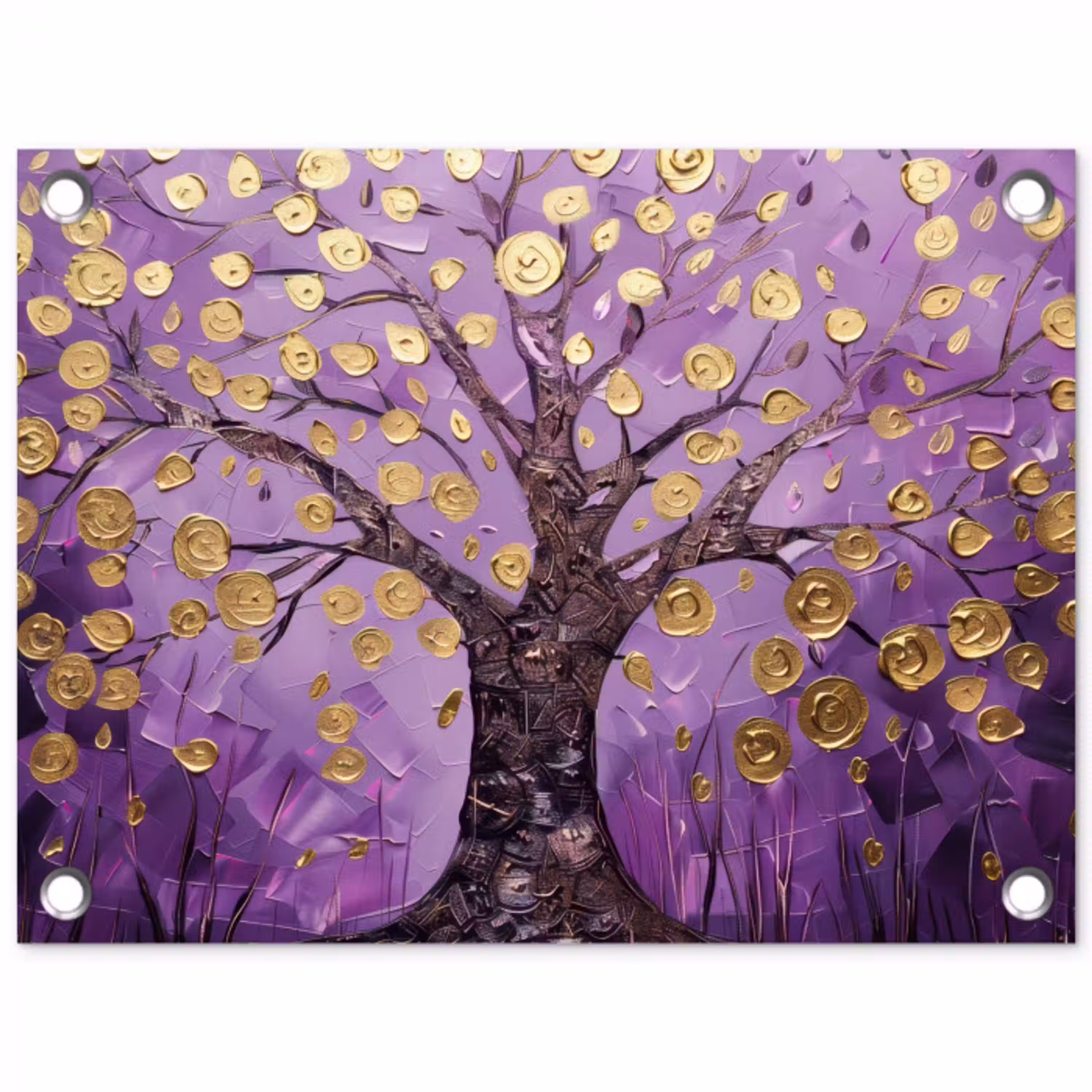 Levensboom - Boom - Paars - Goud - Modern tuinposter los doek klein -3d