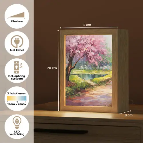 Watercolor - Natuur - Bomen - Kunst - Bloemen Light Box met kabel (Tafellamp) klein -USP_NL