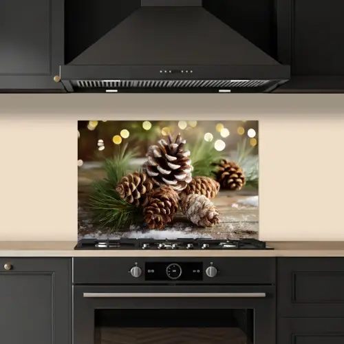 Dennenappels - Kerstsfeer - Bruin - Groen keuken achterwand spatscherm klein -sfeer1