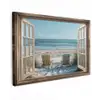 Doorkijk - Strandstoelen - Duinen - Zee - Natuur Tuinposter op houten frame 2 cm dik klein -3d