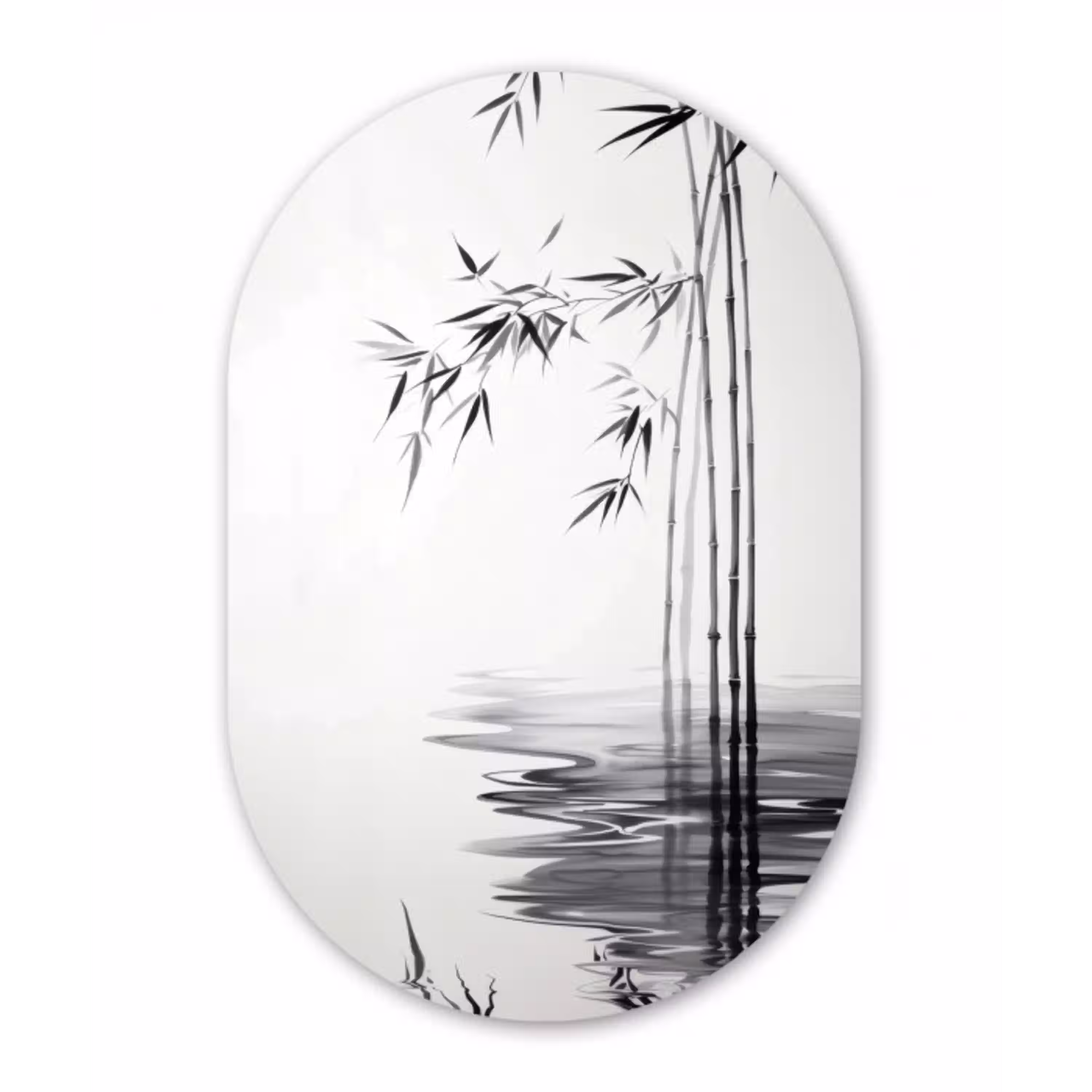 Bamboestammen - Water - Minimalistisch - Wit Wandcirkel Ovaal Aluminium middel -3d