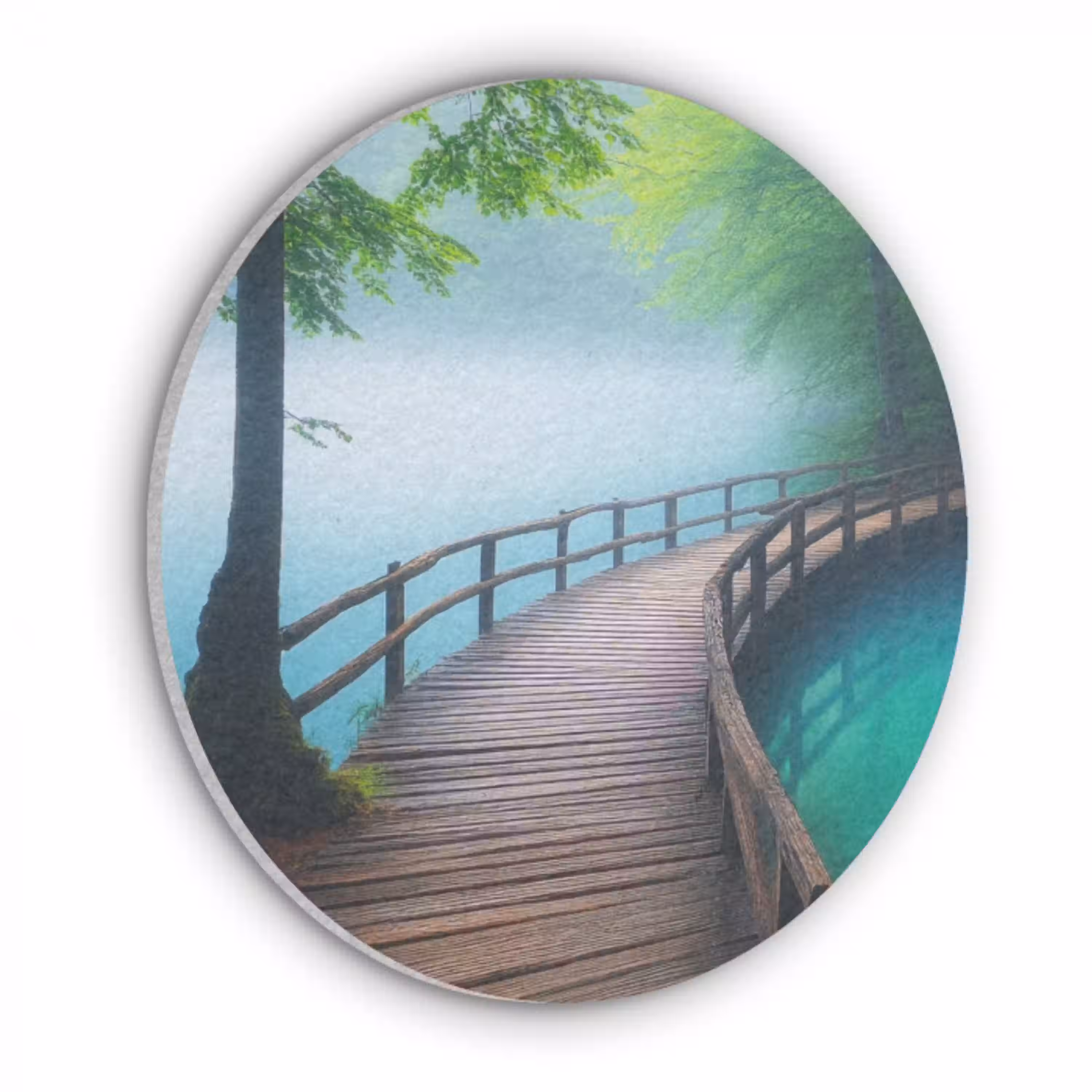 Brug - Water - Rivier - Bos Akoestische PET Vilt - Rond klein -3d