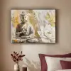 Boeddha - Bloem - Lotus - Wit - Goud - Zen Textielframe zwart klein -sfeer1