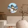 Sneeuwpop - Winterdorp - Kleurrijk Wandcirkel behangsticker klein -sfeer1