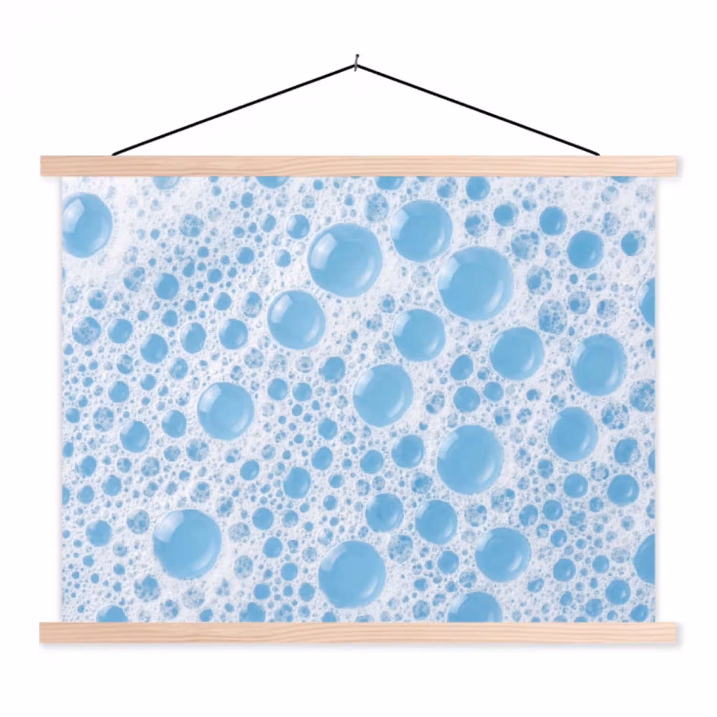 Schuim - Bubbels - Blauw textielposter latten blank klein -3d
