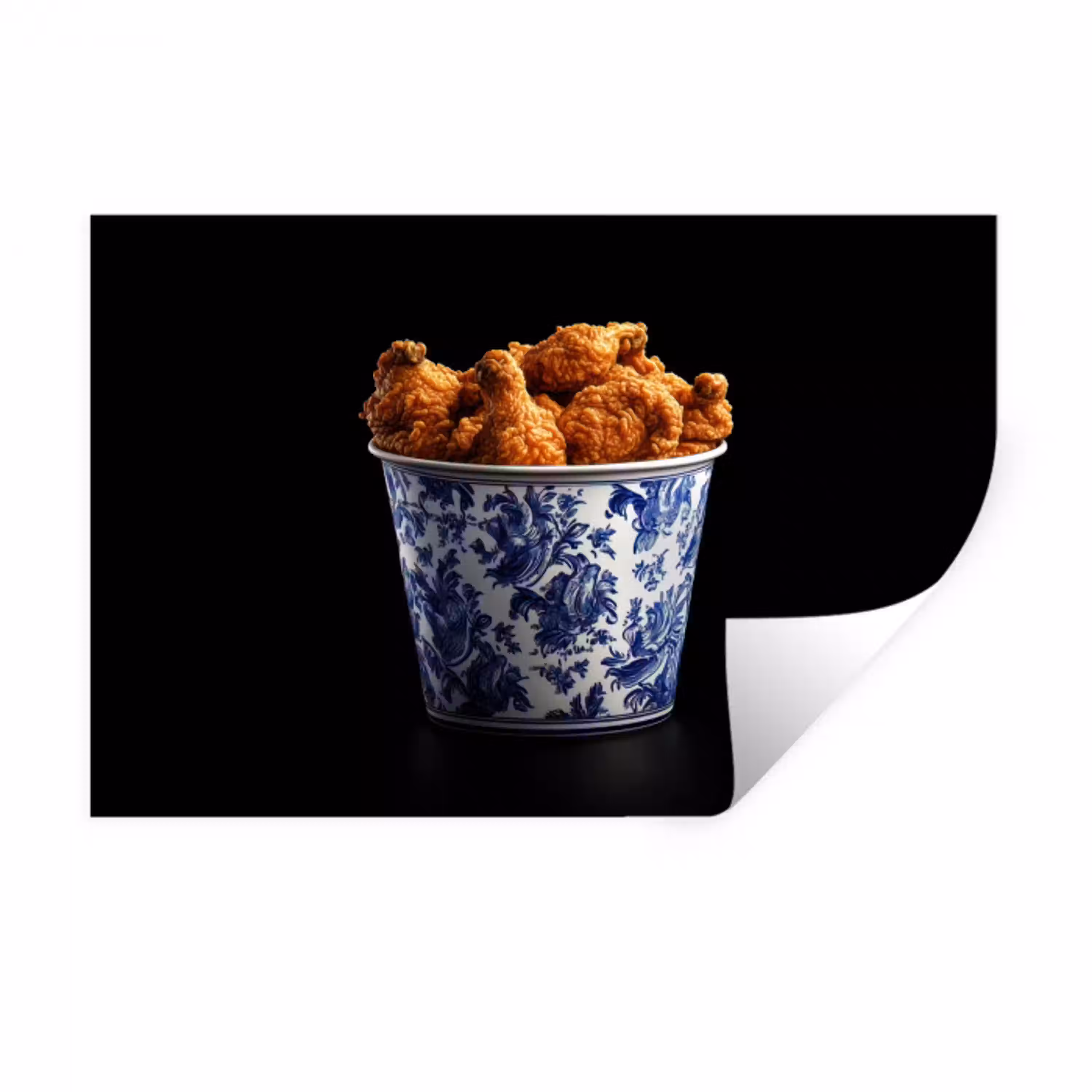 Kip - Bucket - Delfts blauw - Lekker Muursticker klein -3d