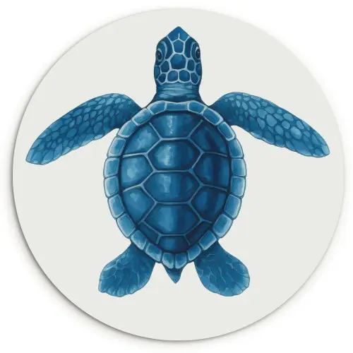 Schildpad - Blauw - Schild Wandcirkel kunststof plaat 5mm dik klein -3d