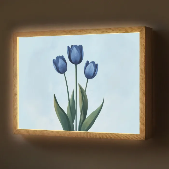 Tulpen - Blauw - Bladeren Light Box met batterij (Wandlamp) middel -z3d_website