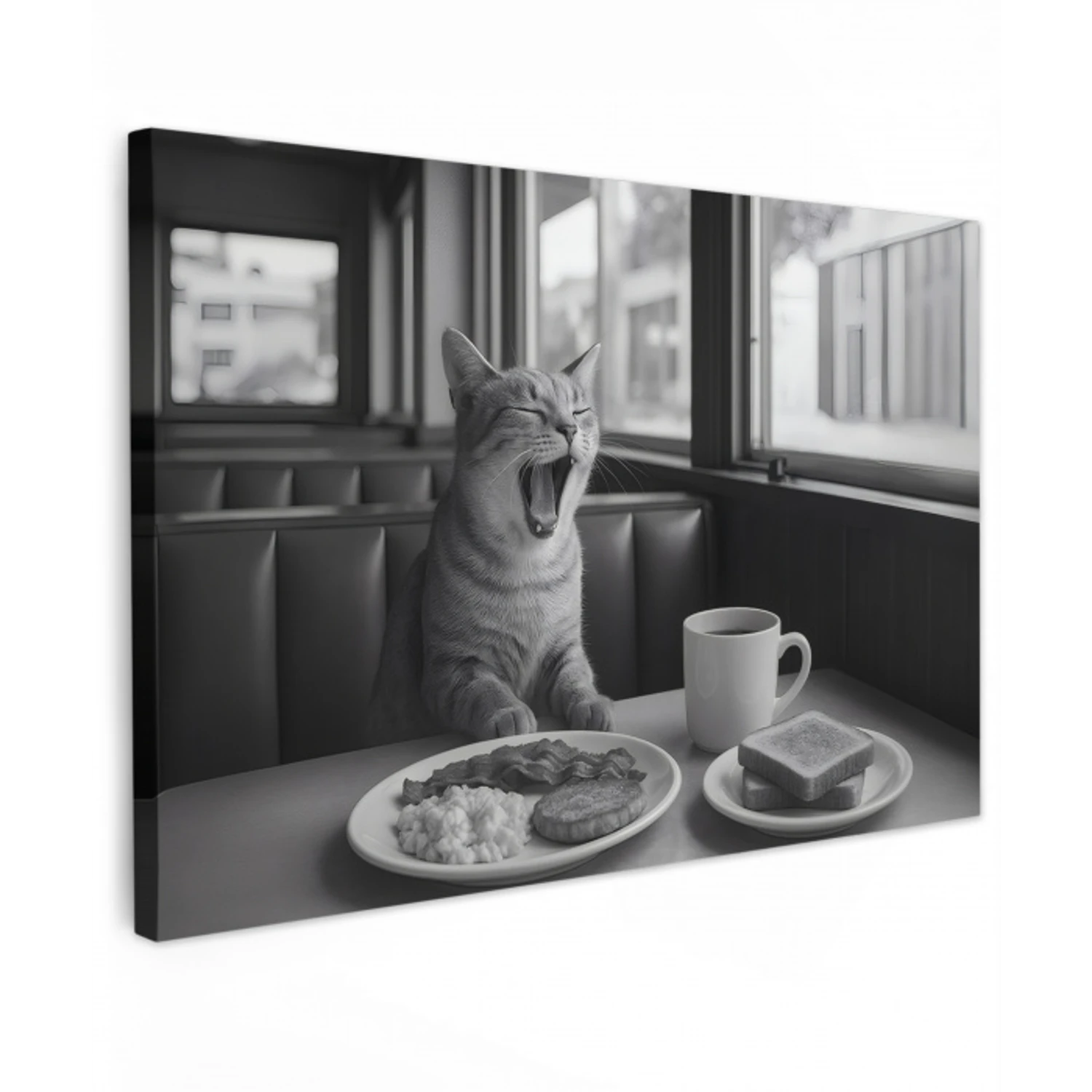 Kat - Koffie - Brood - Zwart Tuinposter op houten frame 2 cm dik klein -3d