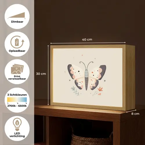 Vlinder - Minimalistisch - Pastel Light Box met batterij (Wandlamp kind) middel -USP_websiteoverzichtNL